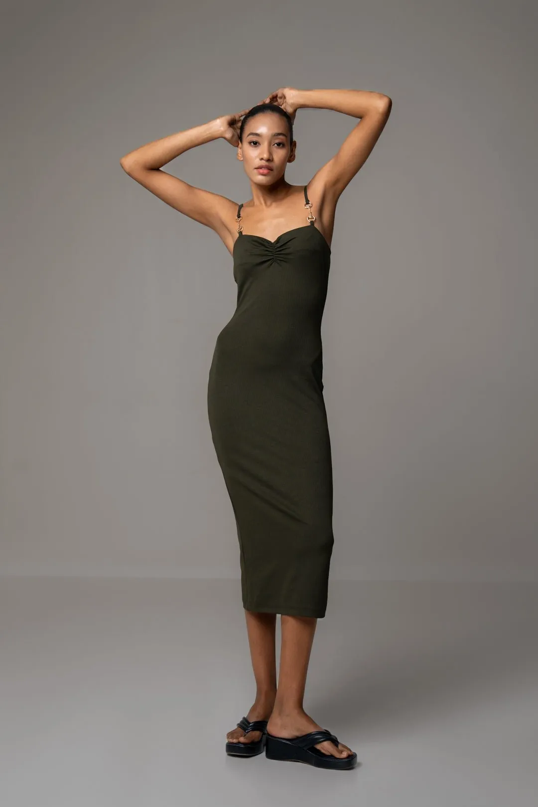 STRAPPY SWEETHEART OLIVE DRESS