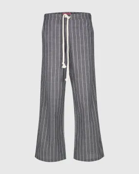 STRIPED LINEN TROUSERS IN NAVY BLUE