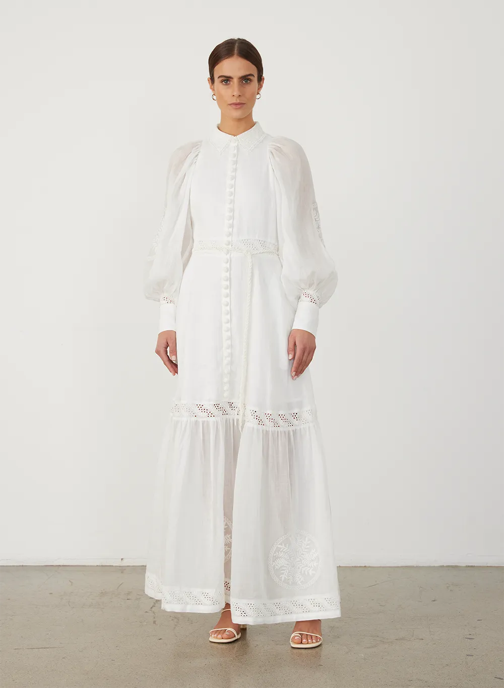 Theodora Linen Ramie Embroidery Maxi Dress | Alba