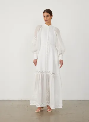 Theodora Linen Ramie Embroidery Maxi Dress | Alba