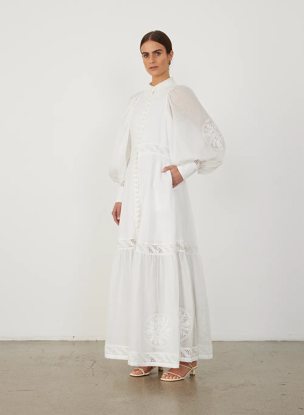 Theodora Linen Ramie Embroidery Maxi Dress | Alba