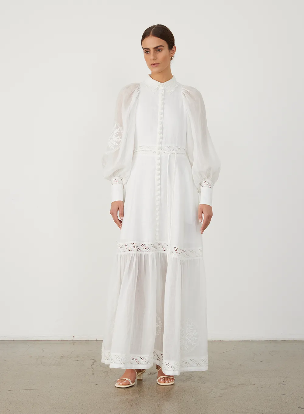 Theodora Linen Ramie Embroidery Maxi Dress | Alba