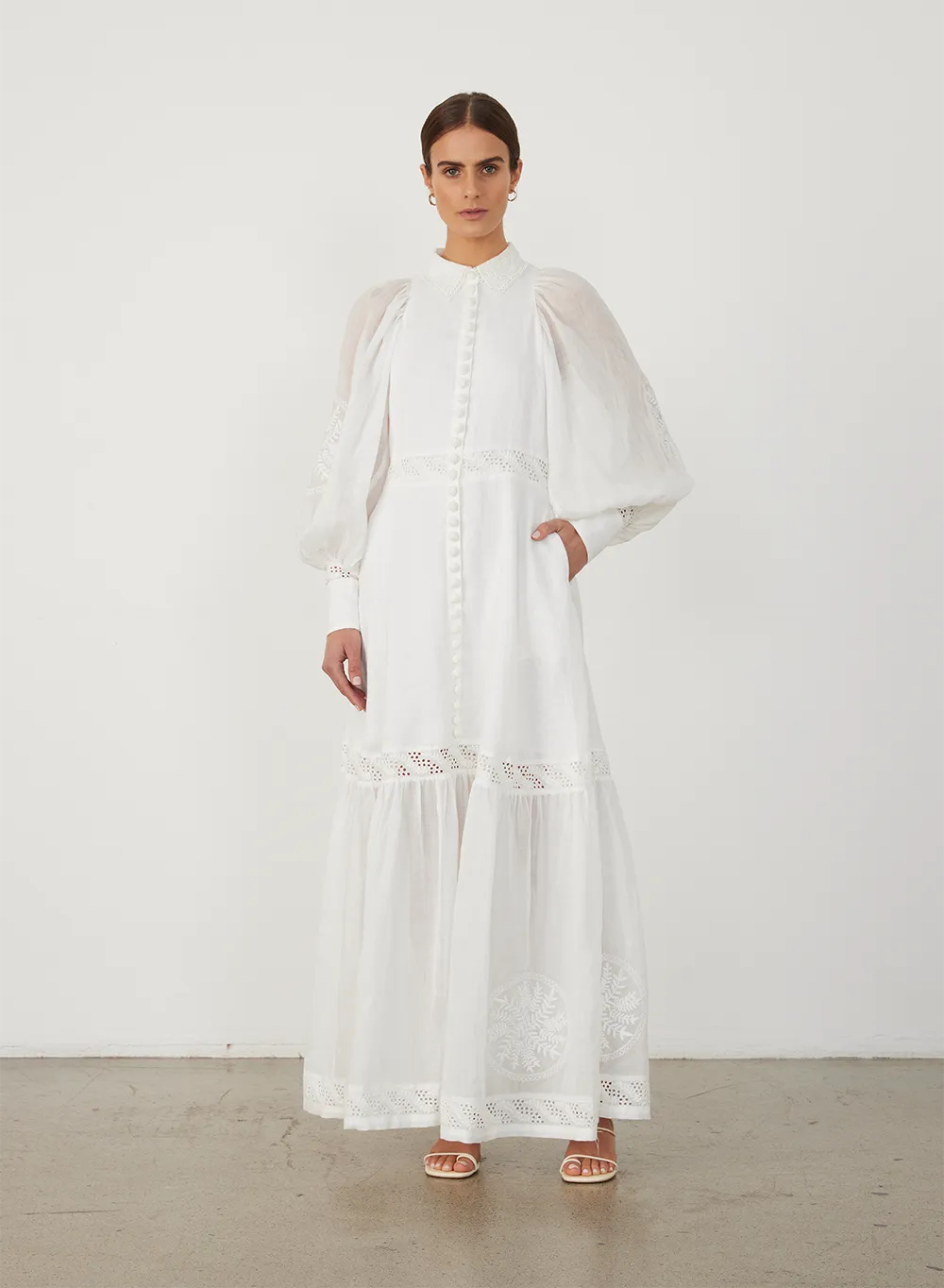 Theodora Linen Ramie Embroidery Maxi Dress | Alba