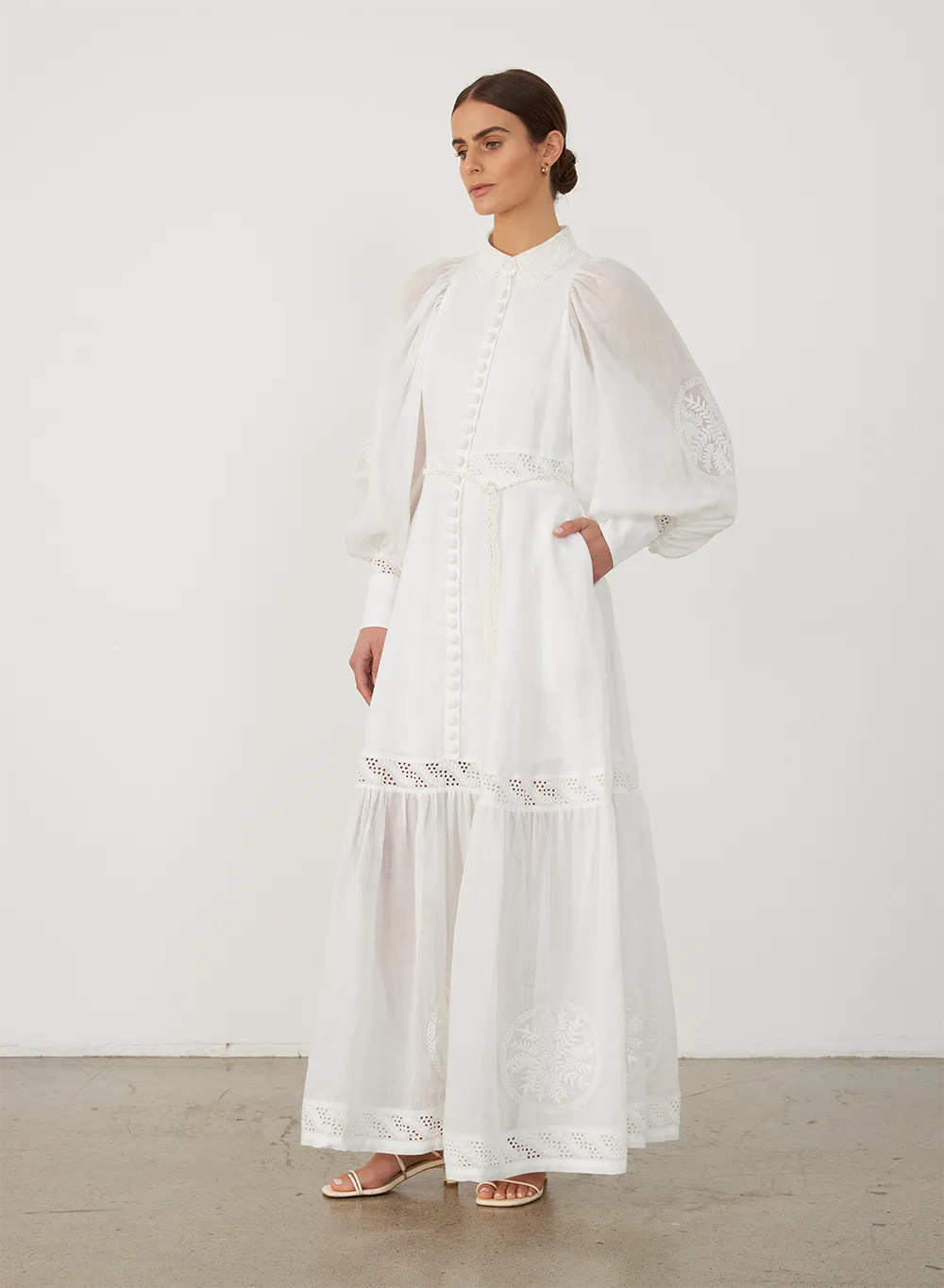 Theodora Linen Ramie Embroidery Maxi Dress | Alba