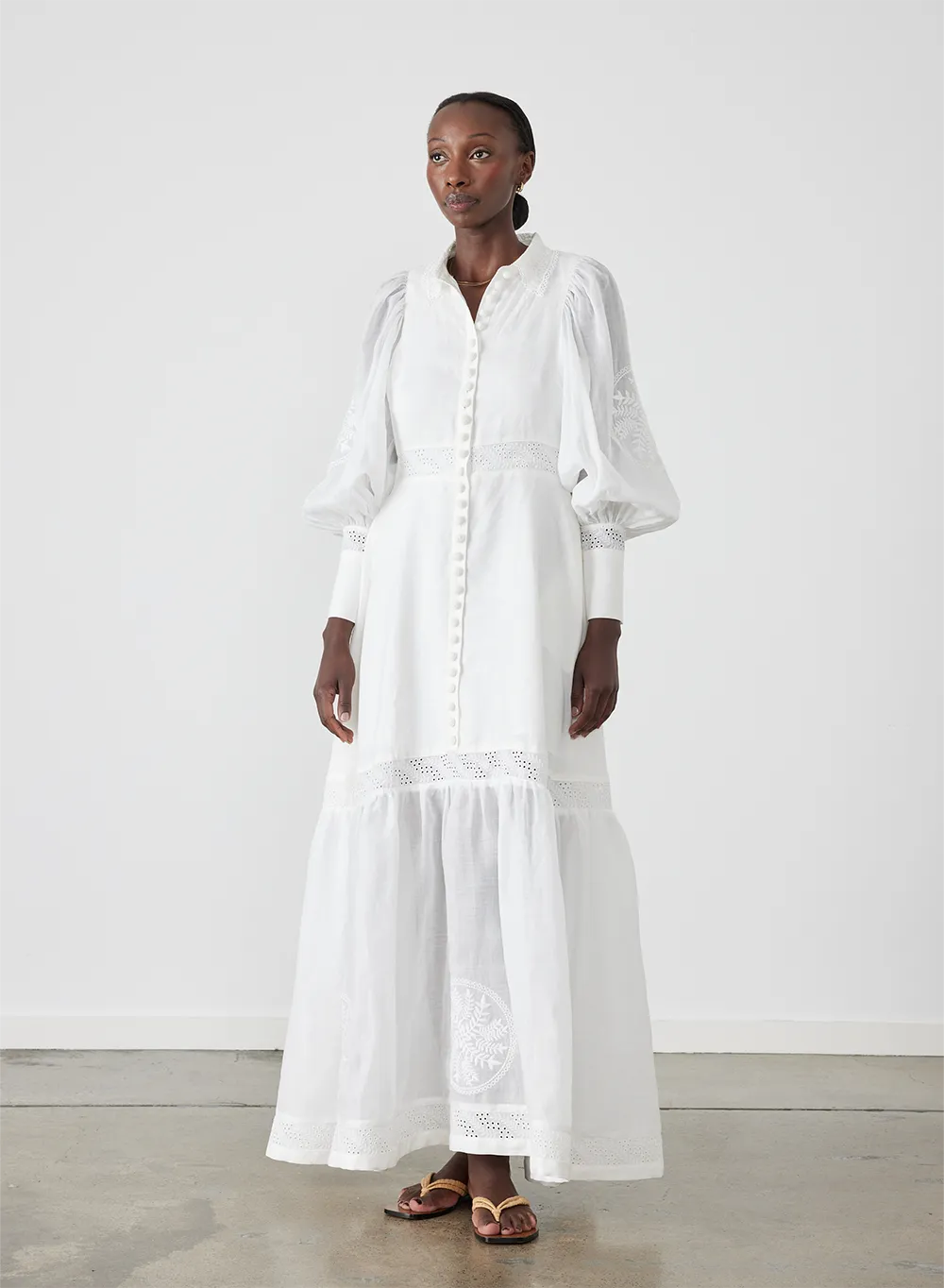 Theodora Linen Ramie Embroidery Maxi Dress | Alba