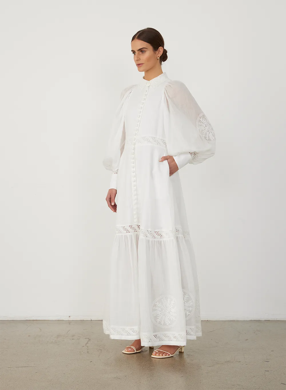 Theodora Linen Ramie Embroidery Maxi Dress | Alba