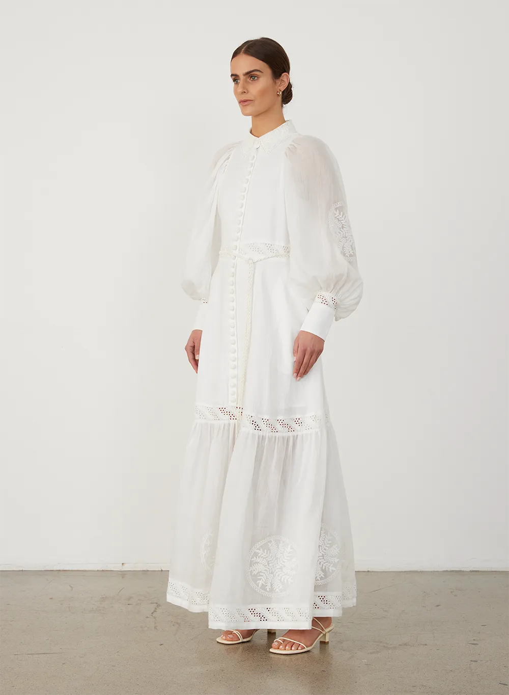 Theodora Linen Ramie Embroidery Maxi Dress | Alba