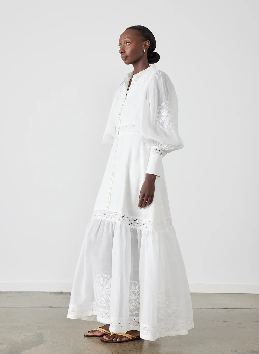 Theodora Linen Ramie Embroidery Maxi Dress | Alba