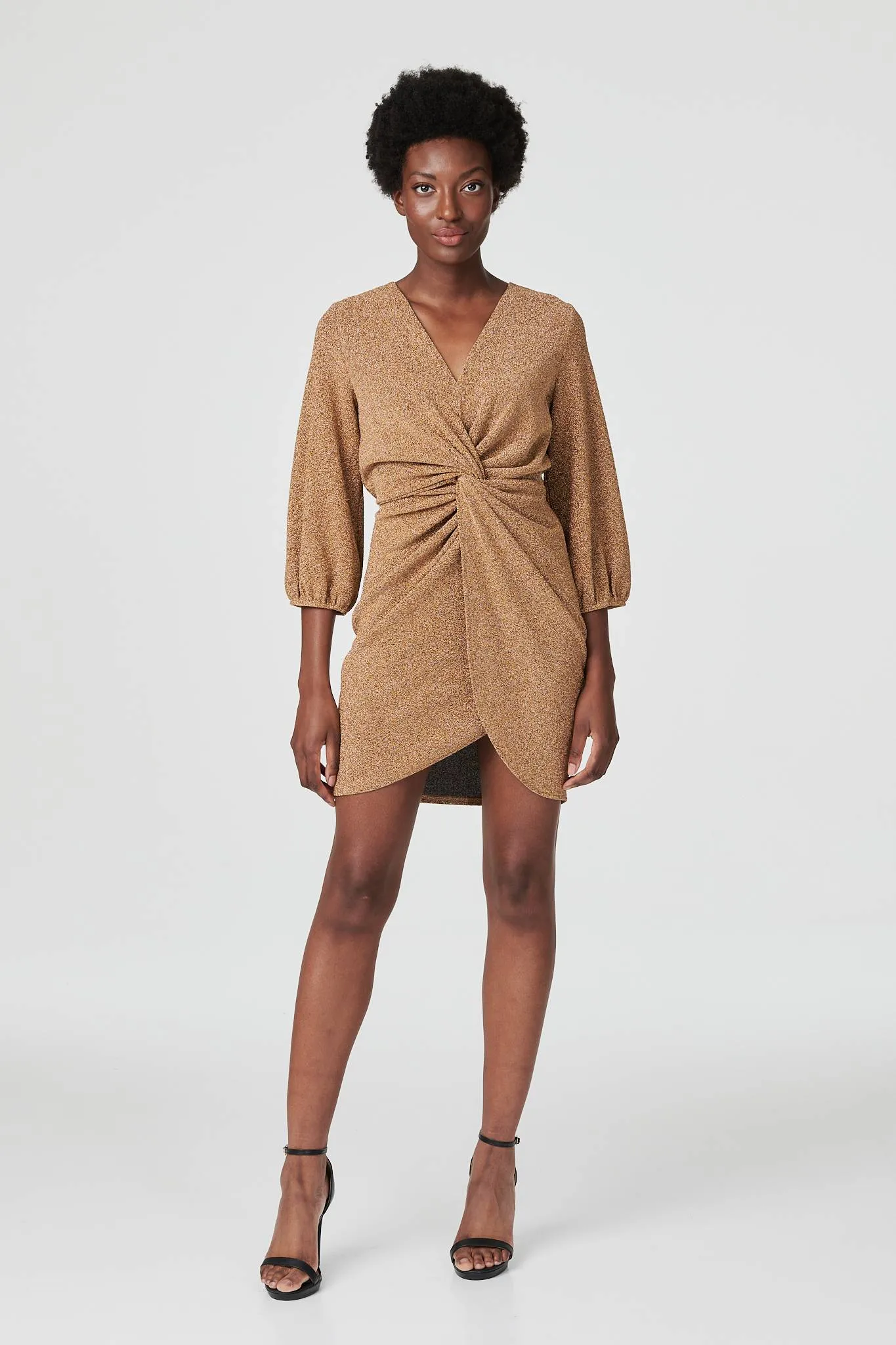 Twist Front 3/4 Sleeve Mini Dress