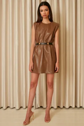 Urban Touch Faux Leather Padded Shoulder Dress With Belt