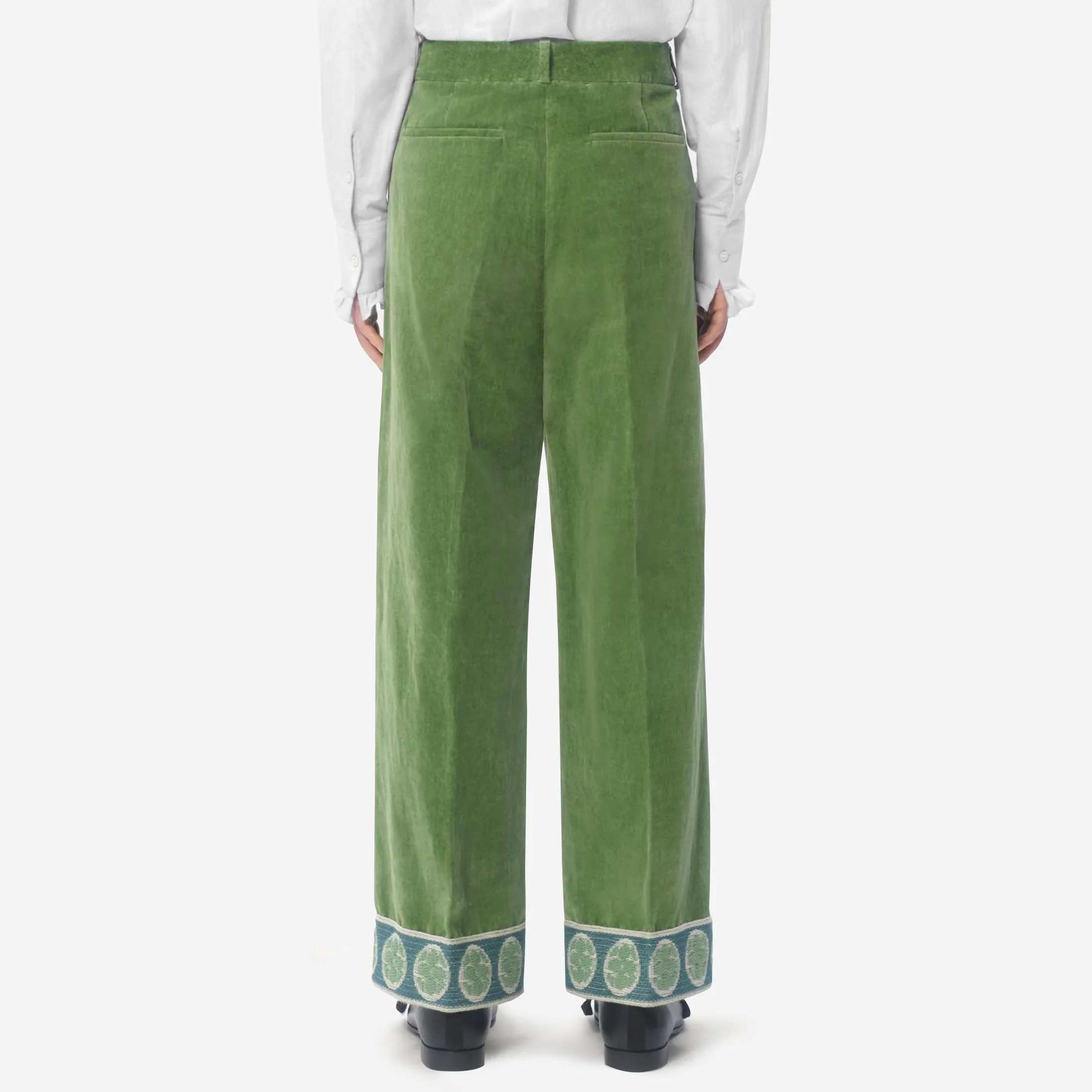 Valentino Washed Cotton Linen Velvet Jacquard Hem Trousers