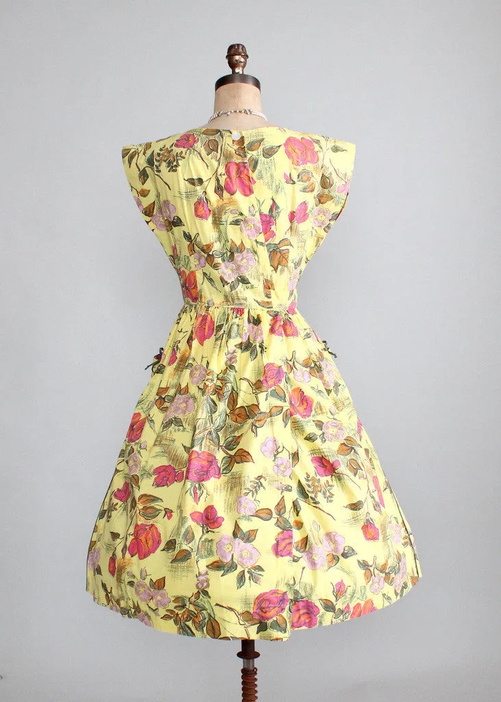 Vintage 1950s Swirl Floral Sketch Wrap Dress NOS