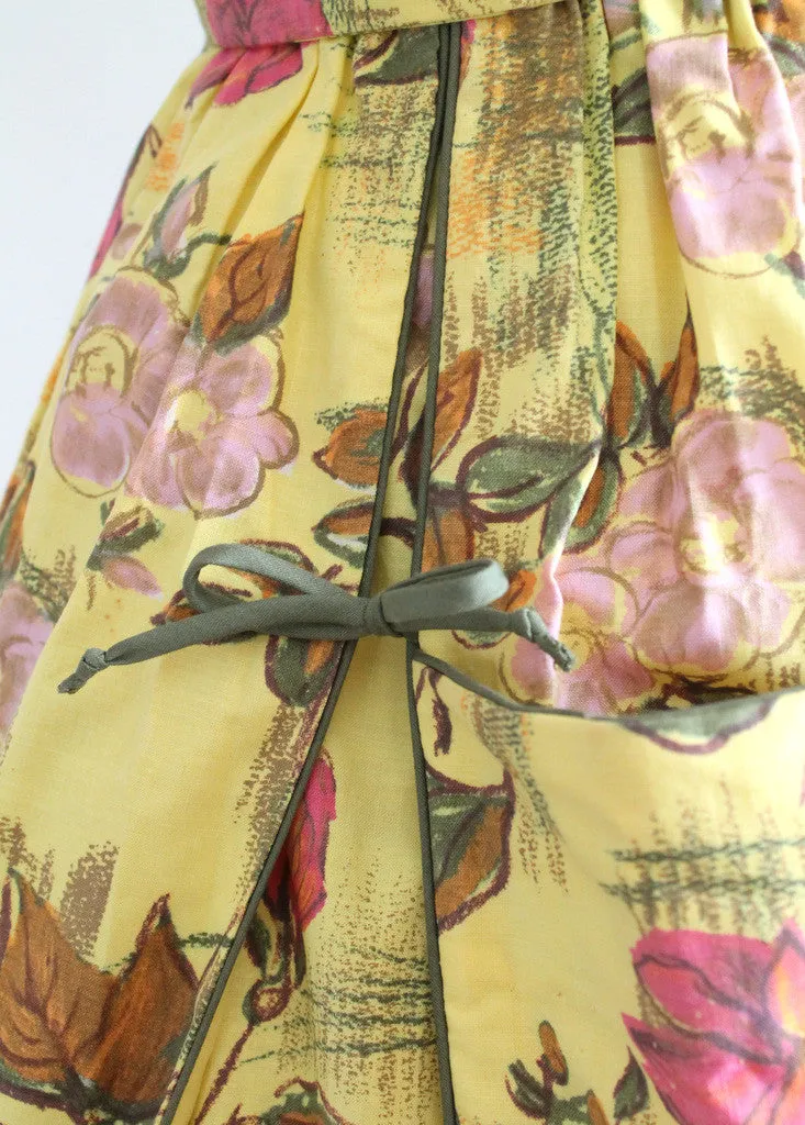 Vintage 1950s Swirl Floral Sketch Wrap Dress NOS