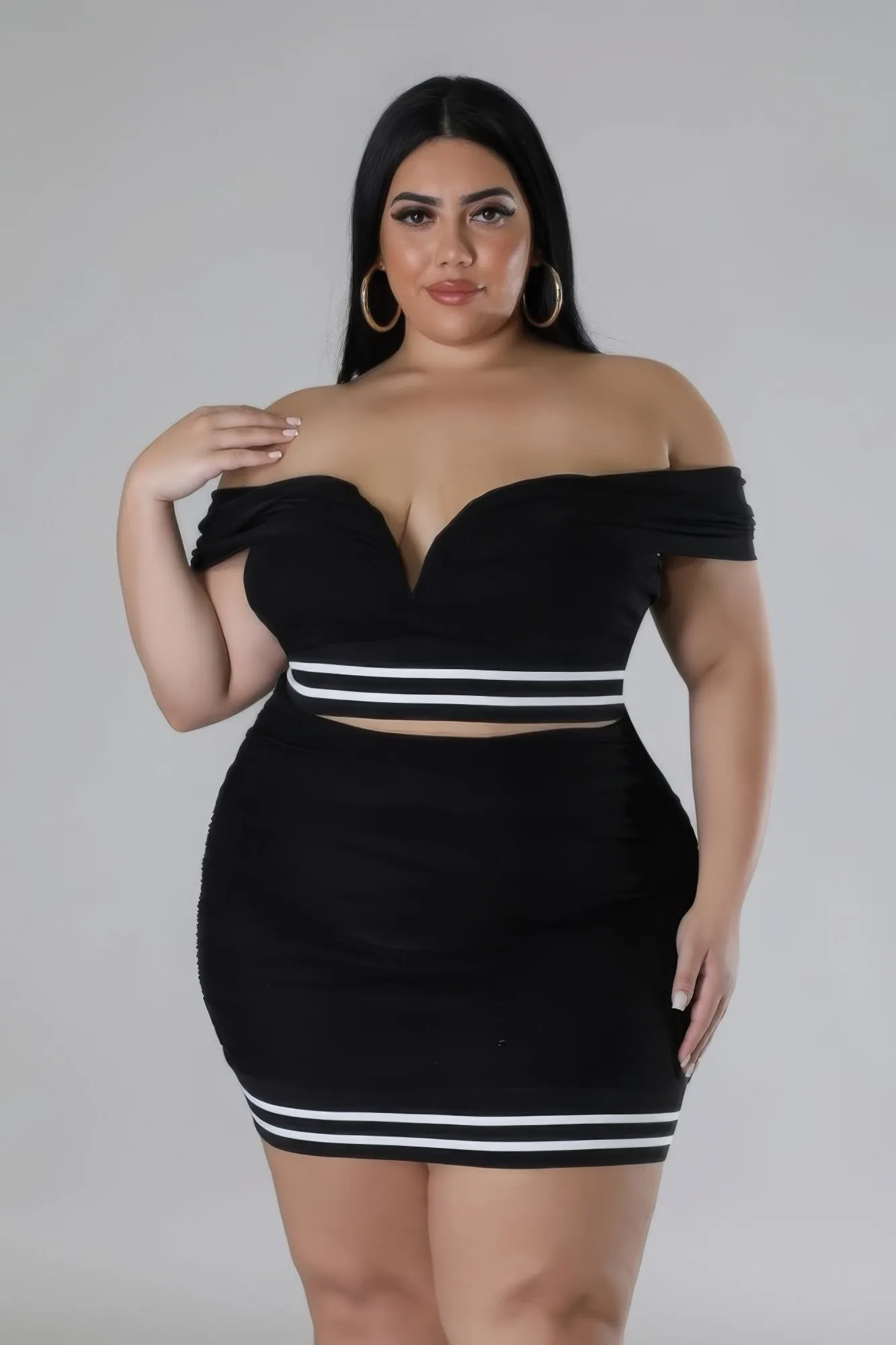 Voluptuous ( ) Off-Shoulder Crop Top and Stretch Skirt Plus Size Outfit Set