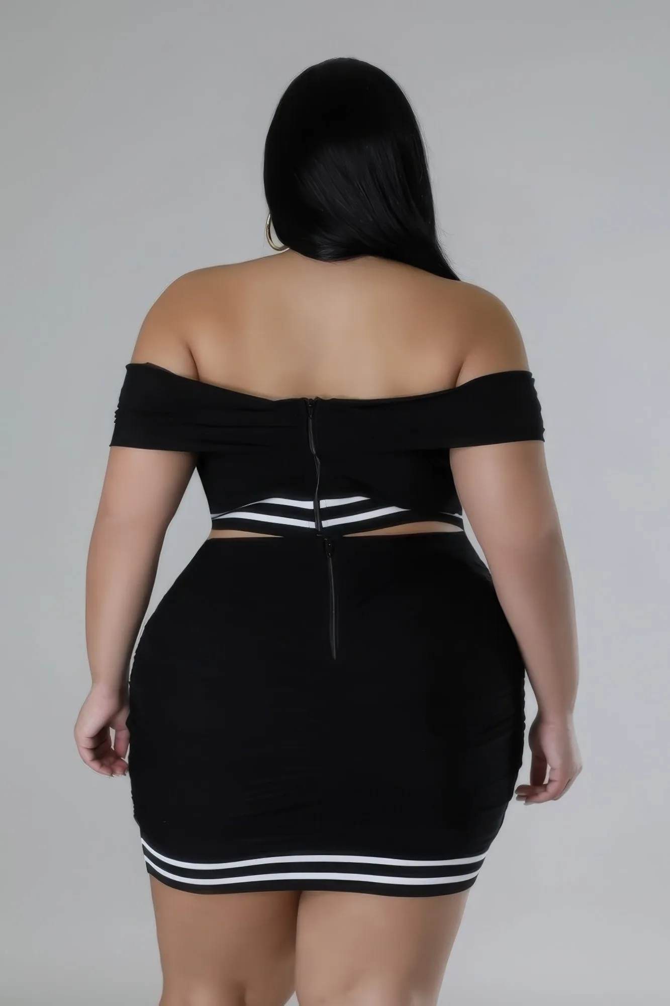 Voluptuous ( ) Off-Shoulder Crop Top and Stretch Skirt Plus Size Outfit Set