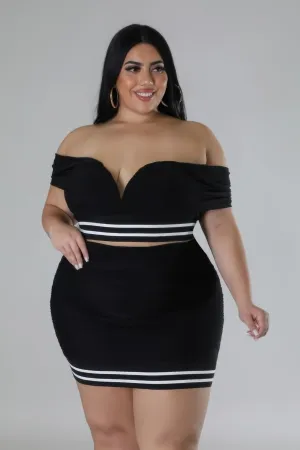 Voluptuous ( ) Off-Shoulder Crop Top and Stretch Skirt Plus Size Outfit Set