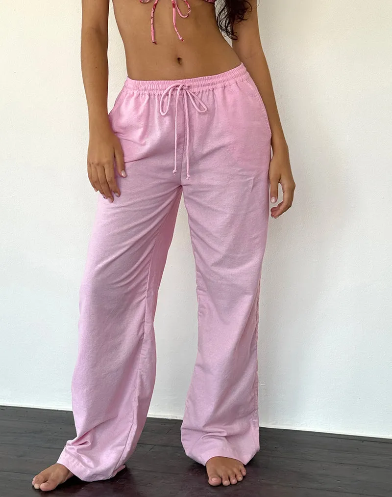 Wasic Wide Leg Linen Trouser in Flamingo Pink