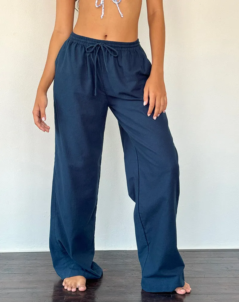 Wasic Wide Leg Linen Trouser in Navy