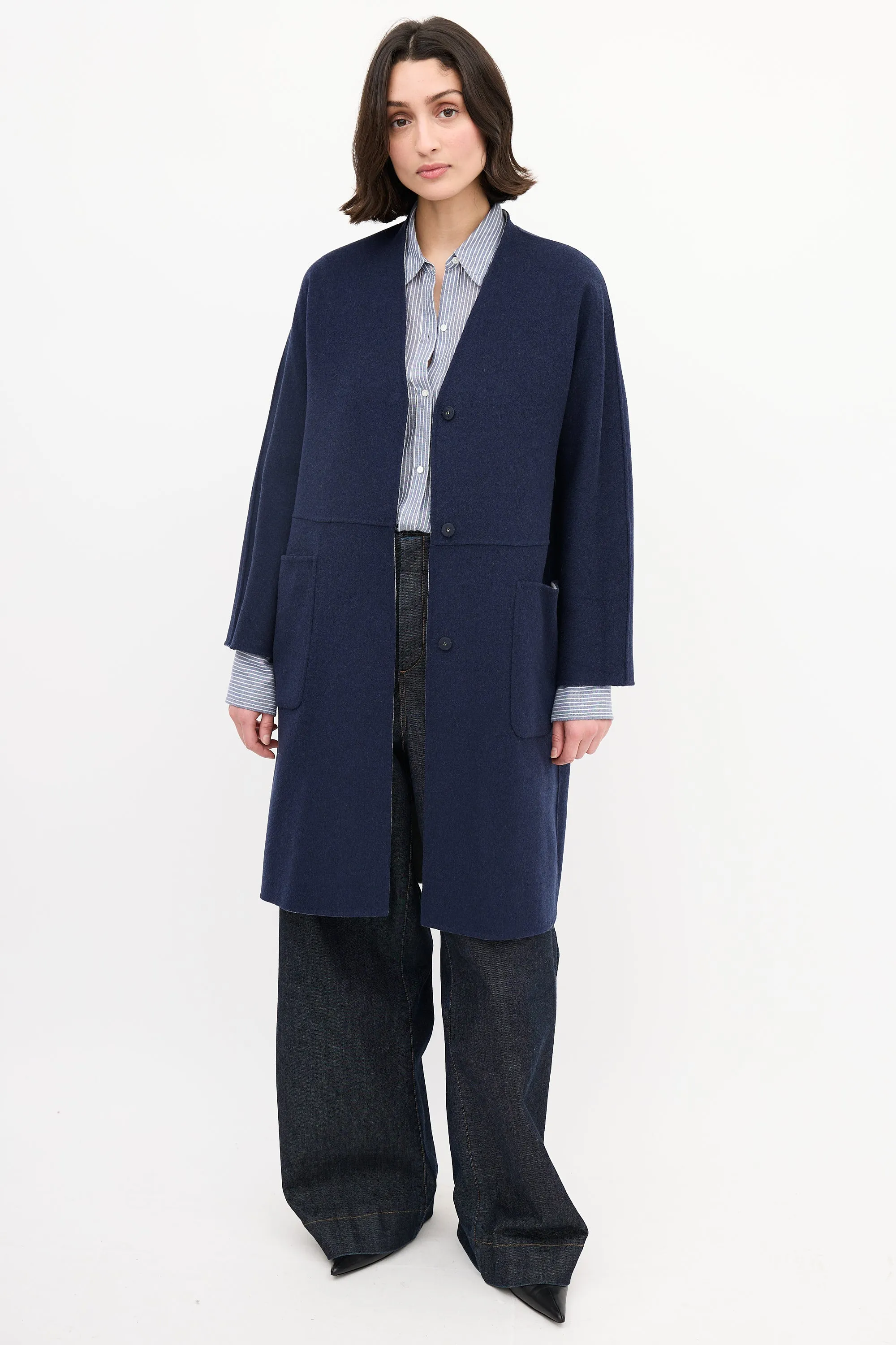 Weekend Navy & Heather Grey Wool Reversible Coat