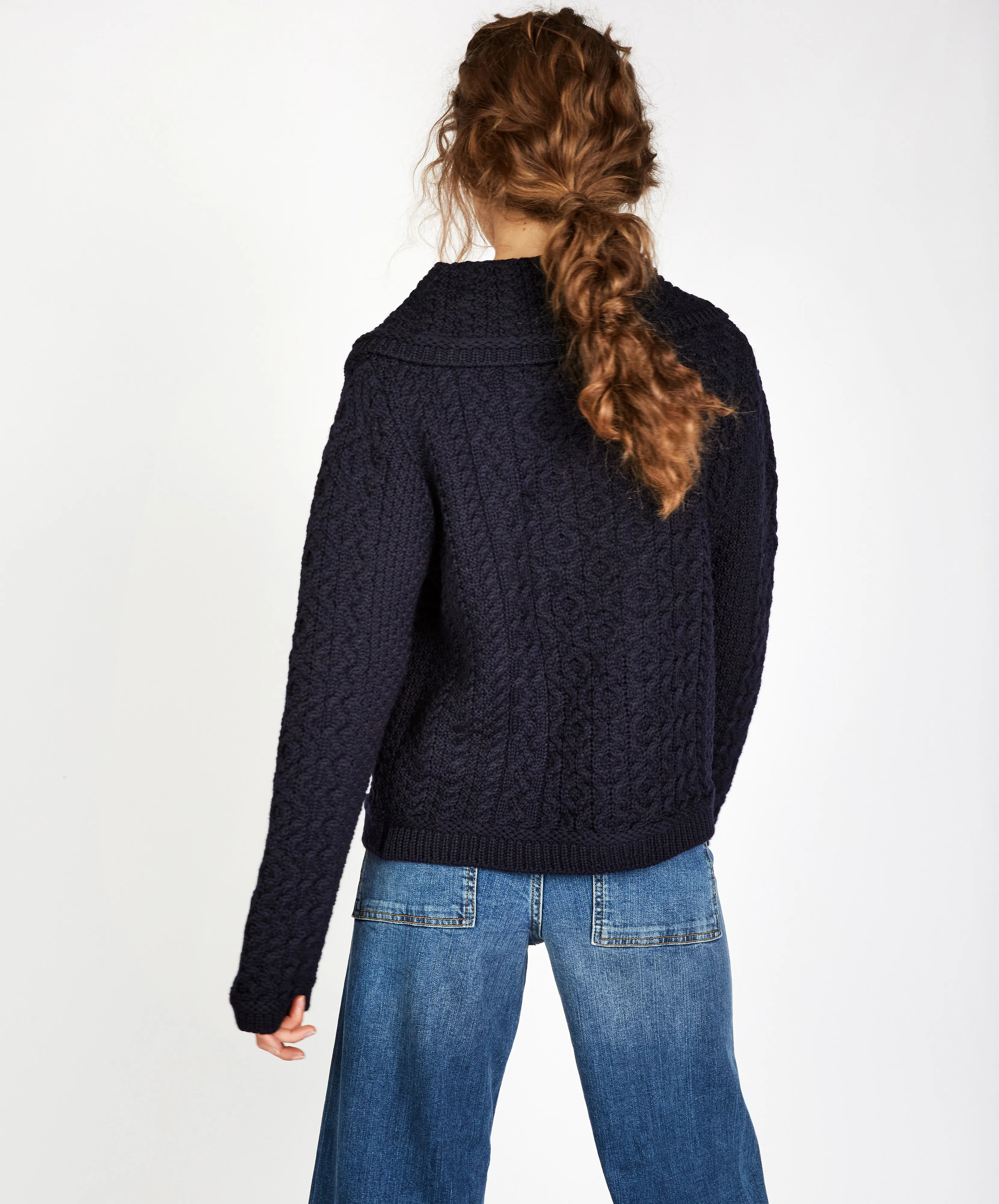 Willow Cropped Aran Cardigan Navy