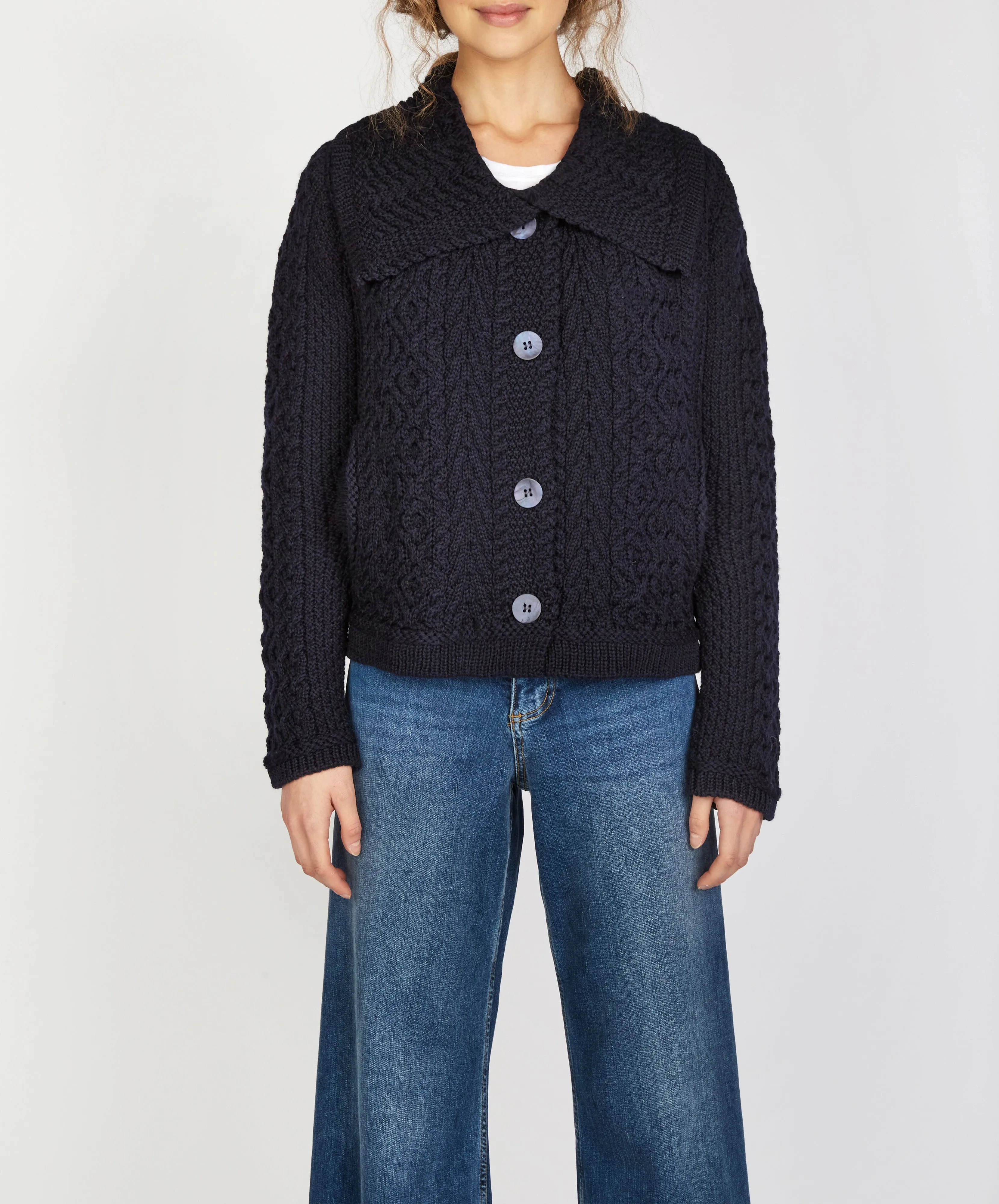 Willow Cropped Aran Cardigan Navy