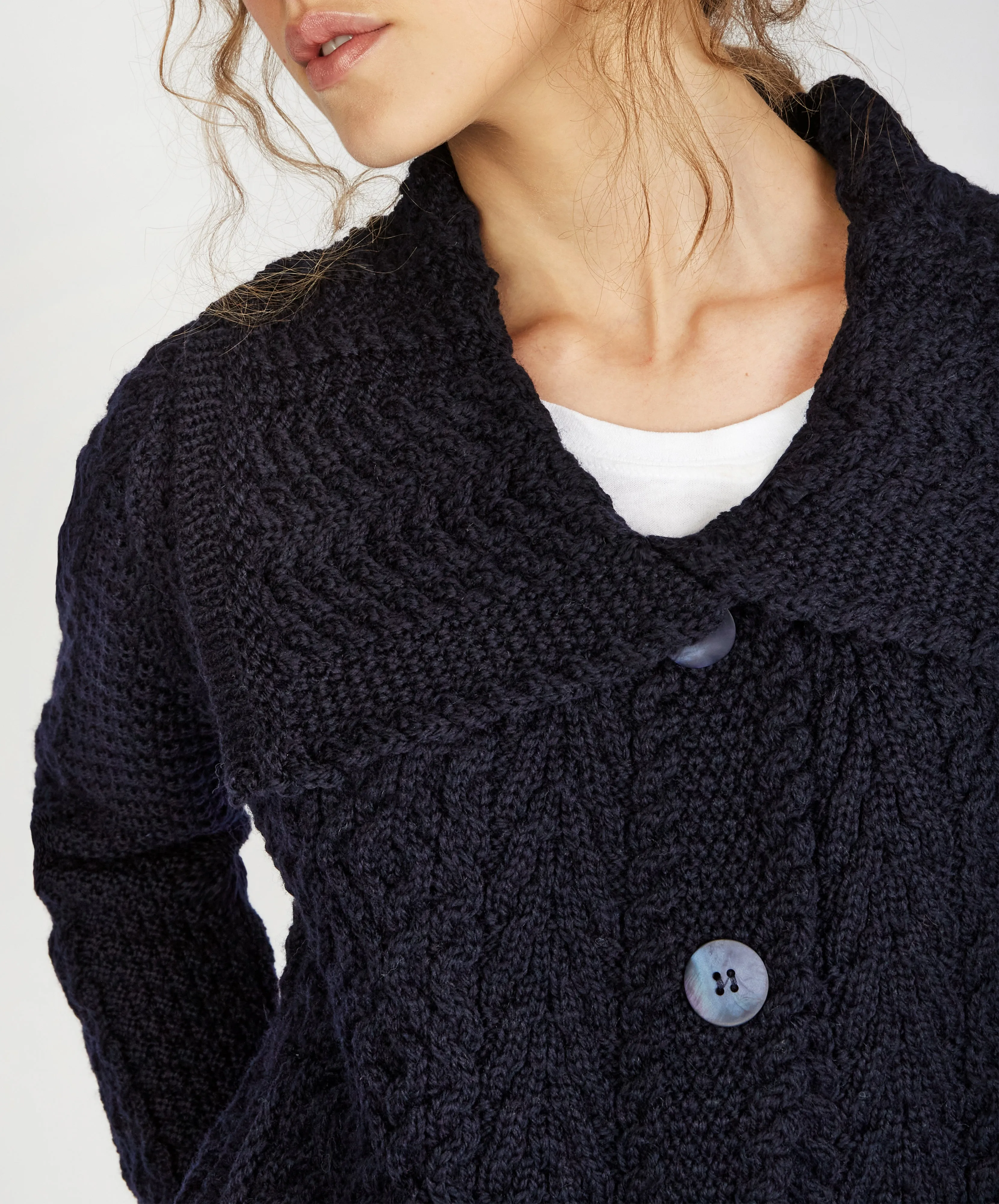 Willow Cropped Aran Cardigan Navy