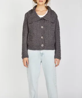 Willow Cropped Aran Cardigan Steel Marl