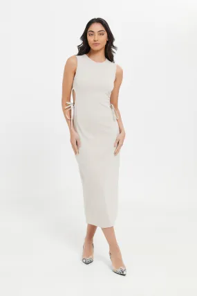 Women Beige Bodycon Midi Dress