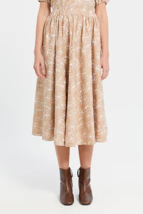 Women Beige Printed Skirt