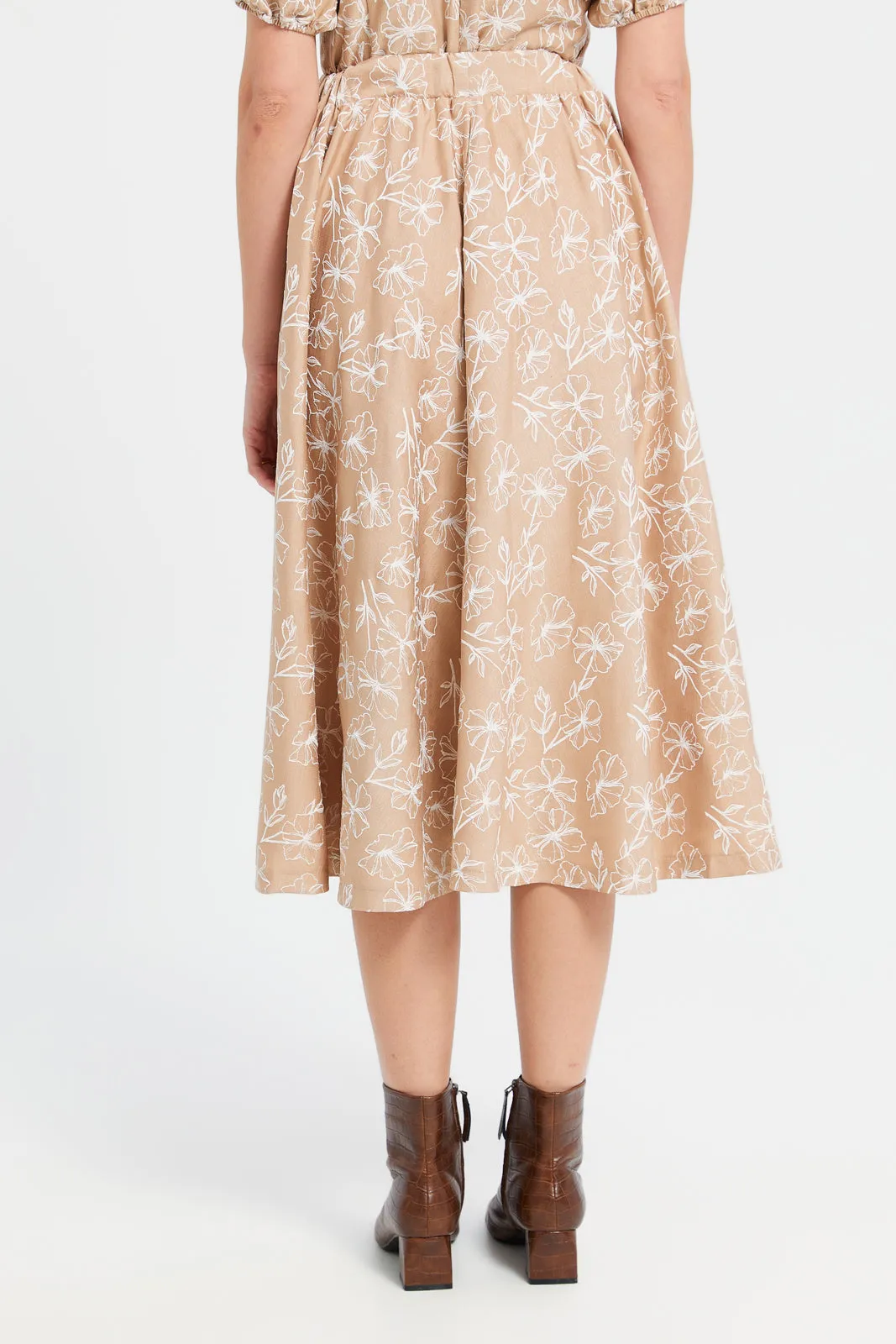 Women Beige Printed Skirt