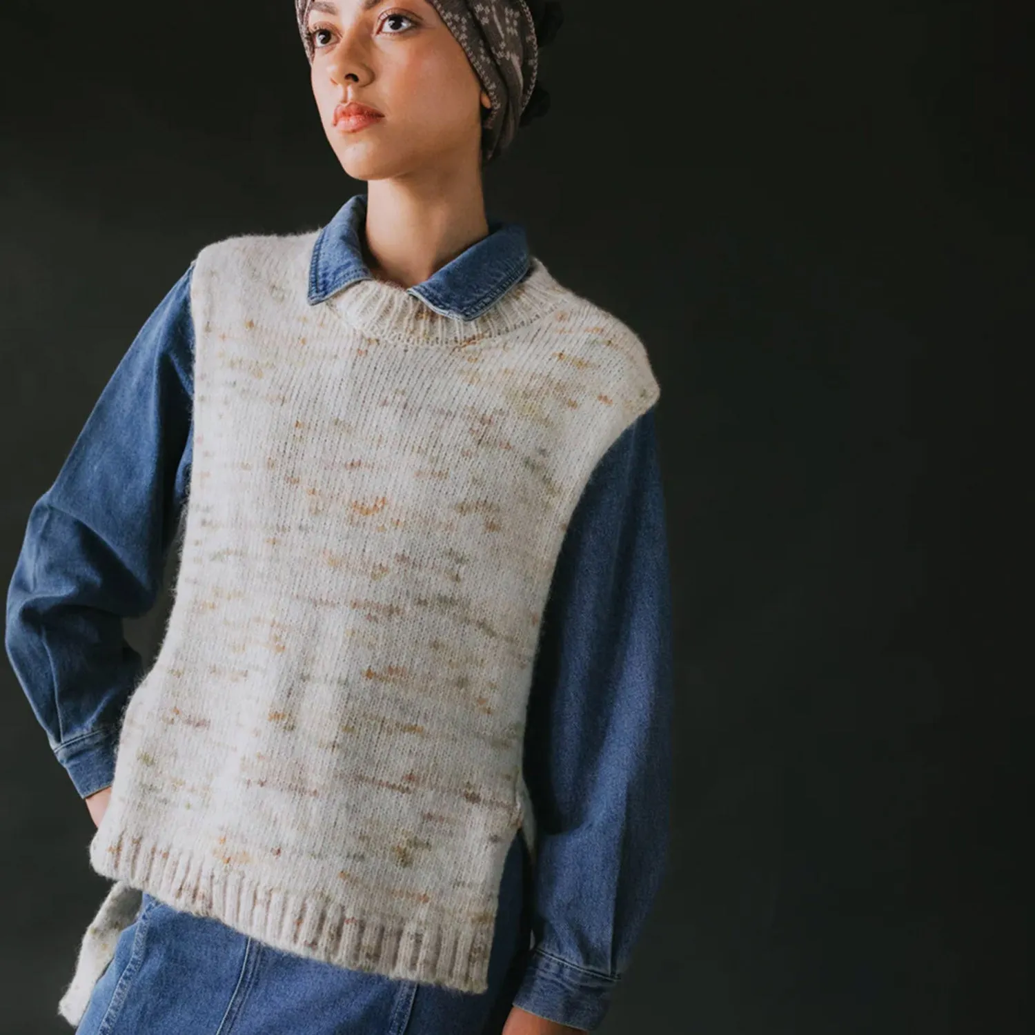 Womens Alpaca/Cotton Blewog Vest - Moss Speckle