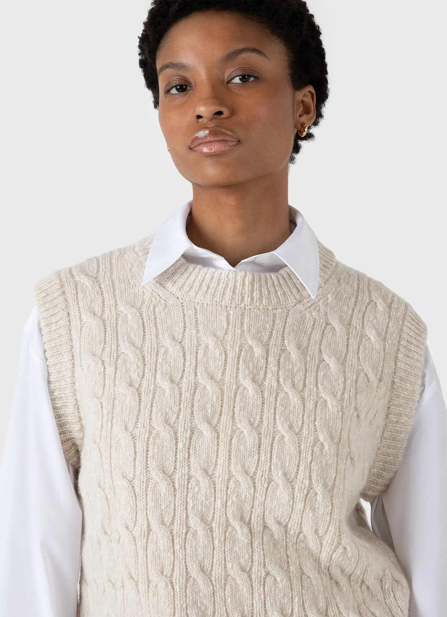 Women's Cable Knit Vest in Ecru