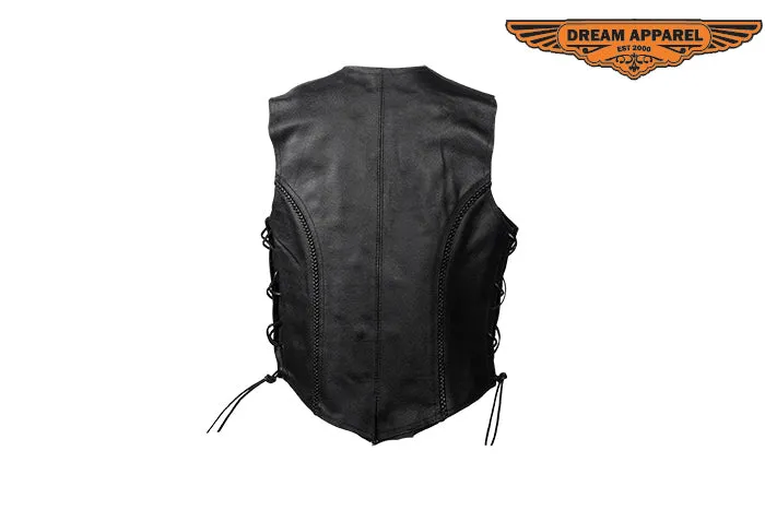 Womens Leather Vest With Side Laces