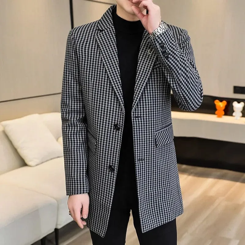 Wool Blends Jacket: Men's Long Casual Business Trench Coat Streetwear Overcoat