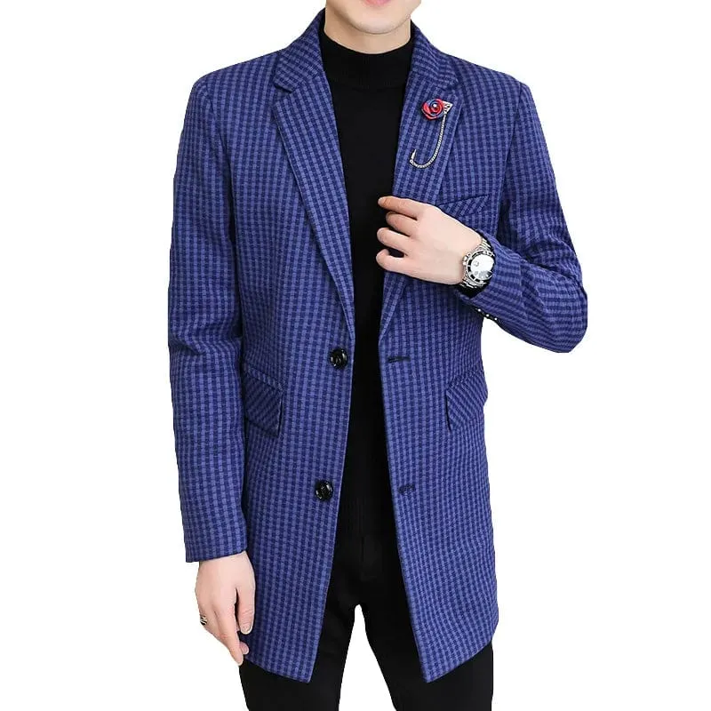 Wool Blends Jacket: Men's Long Casual Business Trench Coat Streetwear Overcoat