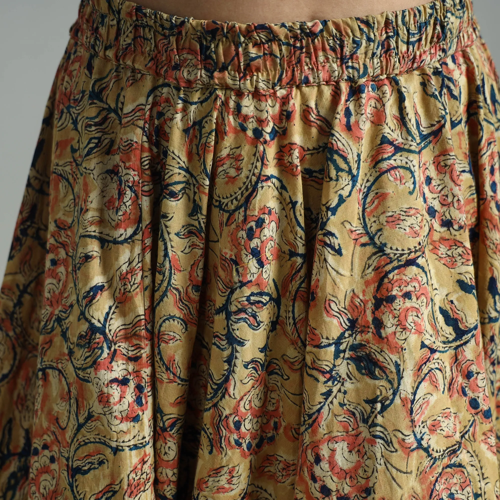 Yellow - Hand Block Printed Cotton Long Kalamkari Skirt 06