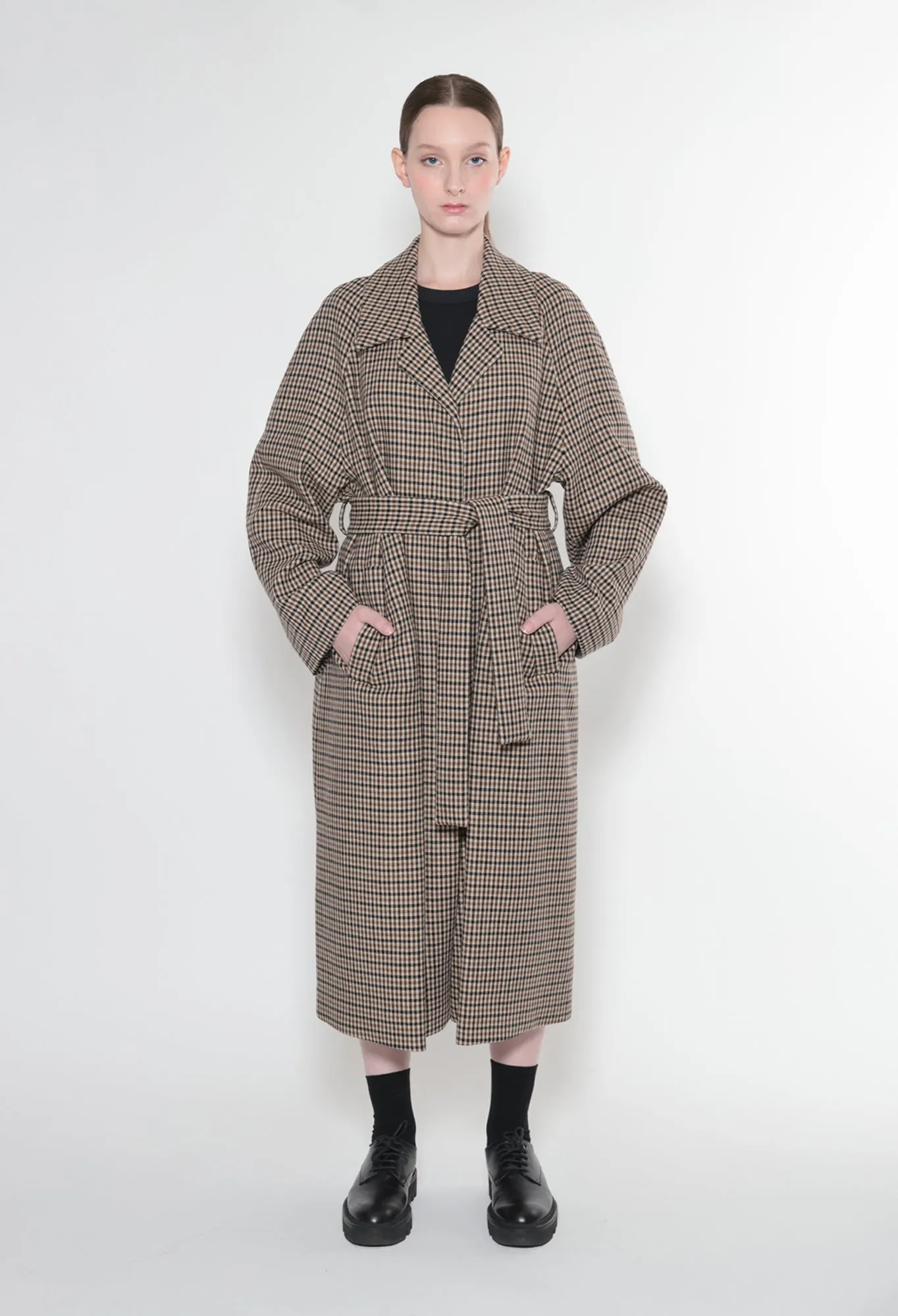 YOSEF - Double-Face Wool Coat in Lannister Check