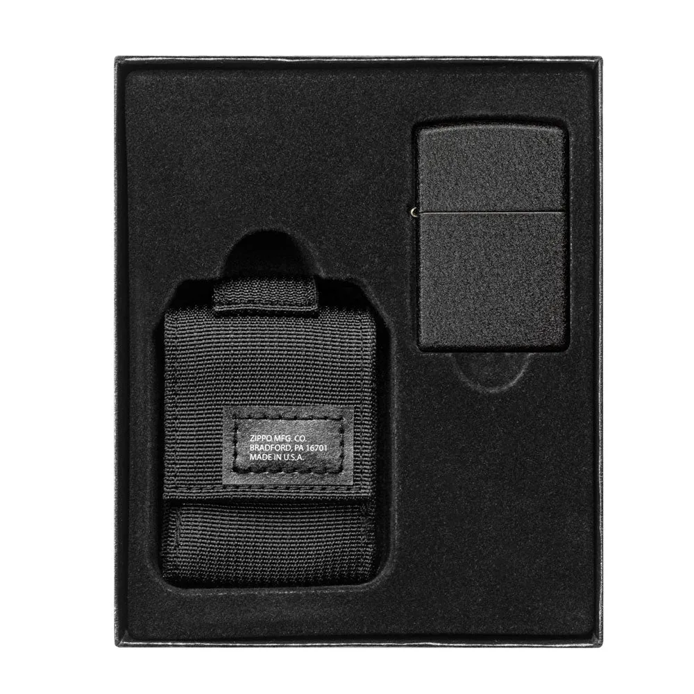 Zippo® Tactical Pouch and Black Crackle Windproof Lighter Set